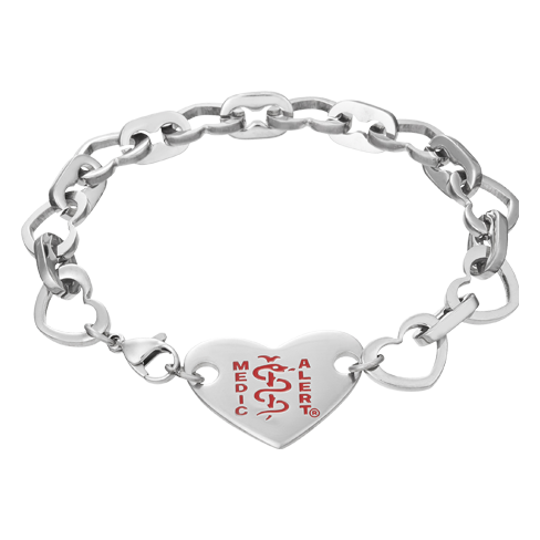 Heart Charm Medical ID Bracelet Stainless Steel