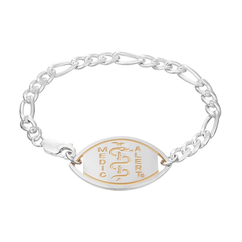 Figaro Medical ID Bracelet Sterling Silver, Silver Gold, large image number 0