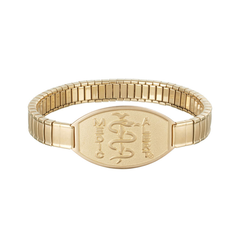 Stretch Band Large Medical ID Bracelet Gold